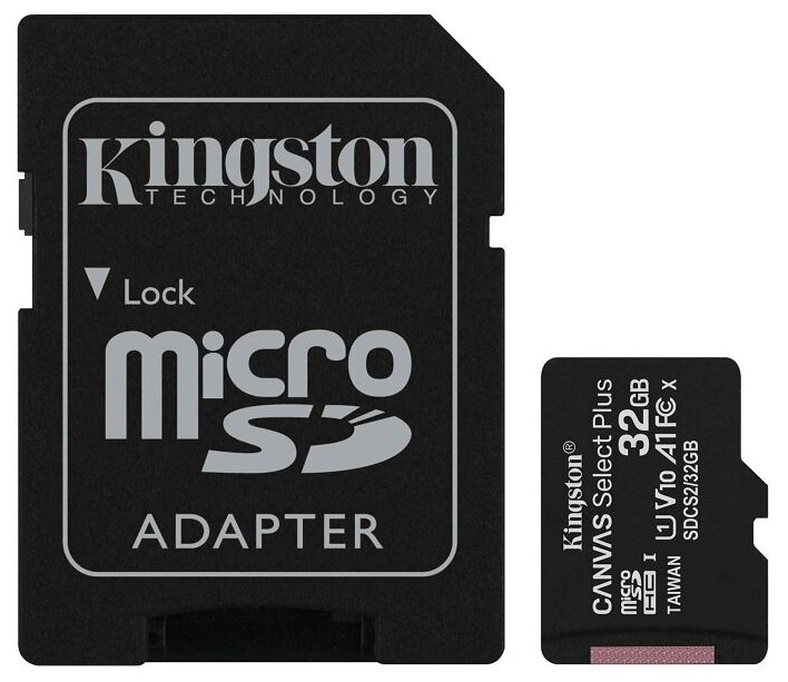 Kingston / Canvas Select Plus / Карта памятиMicro Class 10 UHS-I A1 32Gb