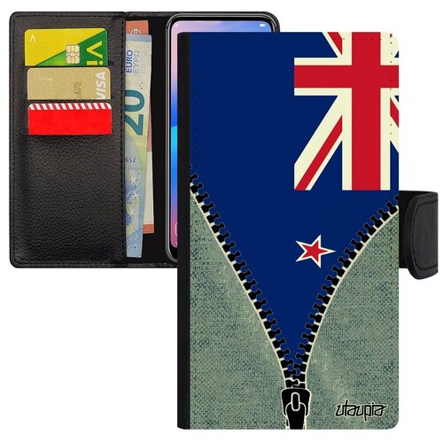 фото Яркий чехол книжка для мобильного // apple iphone 7 // "флаг новой зеландии на молнии" патриот дизайн, utaupia, серый