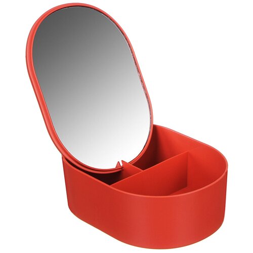 Зеркало-органайзер для косметики овальное, красное