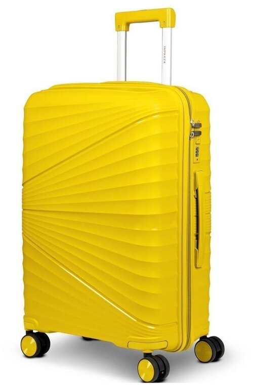 Умный чемодан Impreza, полипропилен, ребра жесткости, опорные ножки на боковой стенке, рифленая поверхность, усиленные углы, водонепроницаемый, увеличение объема, 55 л, размер M, желтый