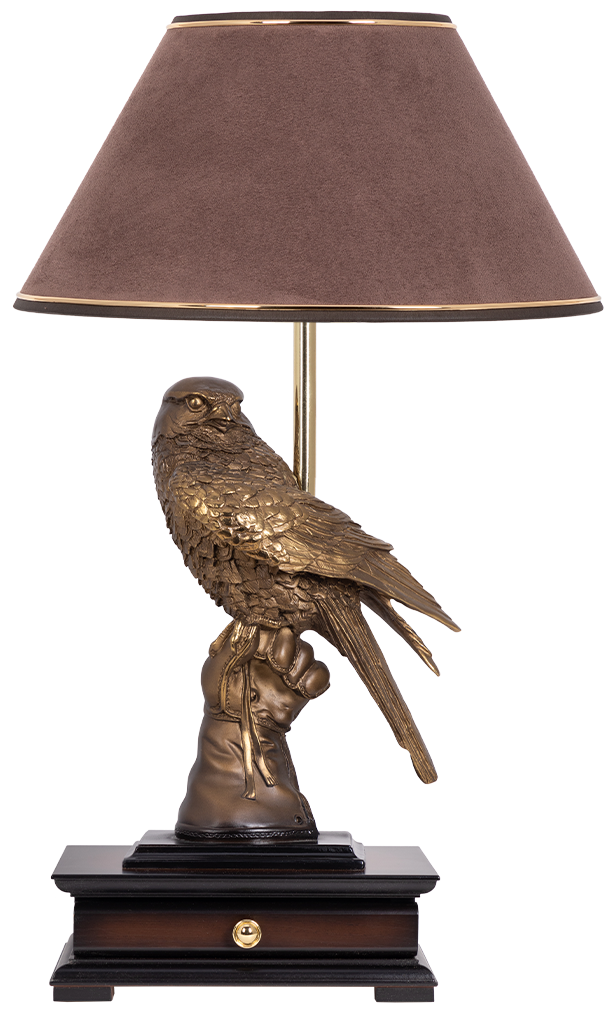 Настольная лампа Bogacho Соколиная охота бронзовая с коричневым абажуром