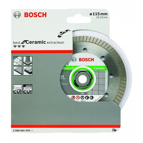 Диск алмазный отрезной Best for Ceramic Extraclean Turbo (115х22.2 мм) для УШМ Bosch 2608602478 алмазный диск bosch best for ceramic extraclean turbo 230мм 2608602240
