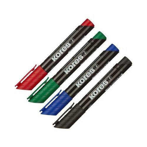 фото Набор маркеров перманентных kores 4 цвета (толщина линии 3-5 мм) скошенный наконечник 2 шт.