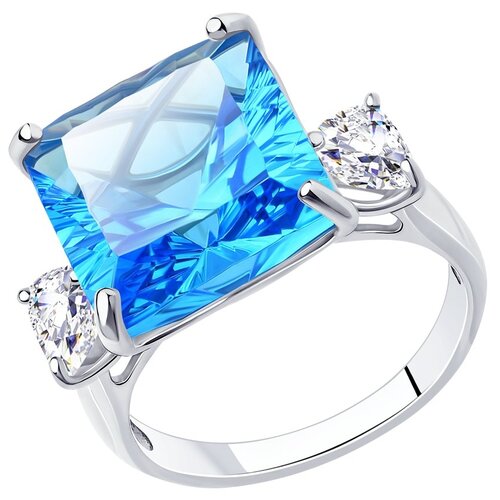 Кольцо Diamant, серебро, 925 проба, родирование, фианит, стекло, размер 18.5