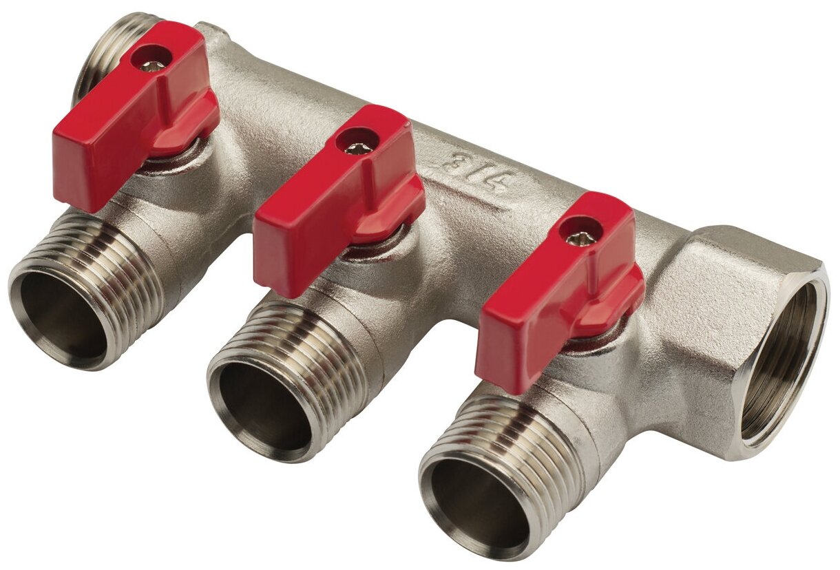 фото Коллектор резьбовой С ШАРОВ. кранами FM 3/4" х 3/4"х 4 выхода M 1/2" (1/15) "AQUALINK"