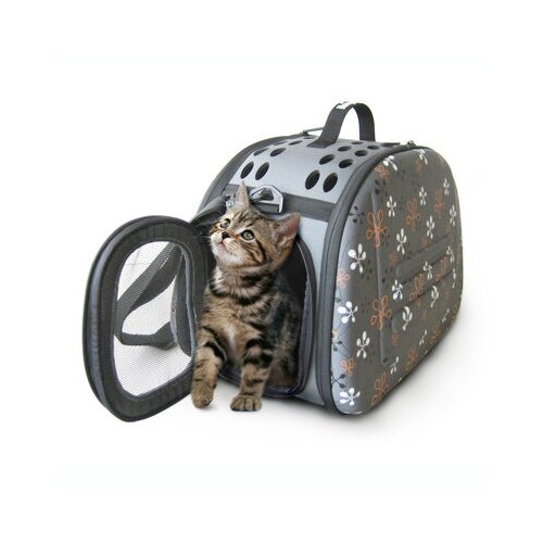 фото Ibiyaya складная сумка-переноска для собак и кошек до 6 кг серая в цветочек 340818, 1,200 кг