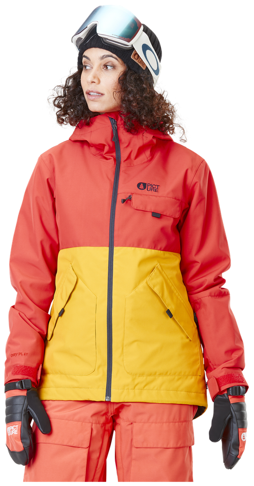 Куртка Picture Organic, средней длины, снегозащитная юбка, регулируемые манжеты, несъемный капюшон, карманы, герметичные швы, водонепроницаемая, мембранная, размер XS, желтый, красный