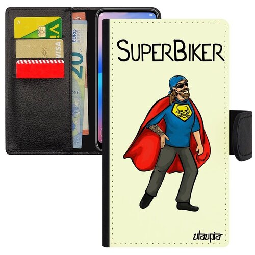 фото Противоударный чехол книжка на смартфон // iphone se 2020 // "супербайкер" герой мотоцикл, utaupia, белый