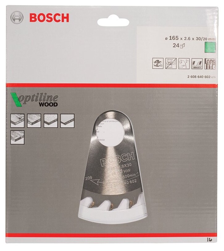 Диск пильный по дереву BOSCH 165х30х24T Optiline