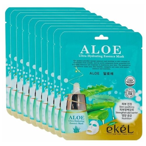 EKEL Тканевая маска для лица с экстрактом алоэ Aloe Ultra Hydrating Essence Mask 10шт