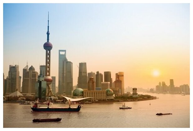 Постер на холсте Шанхай на закате 60см. x 40см.
