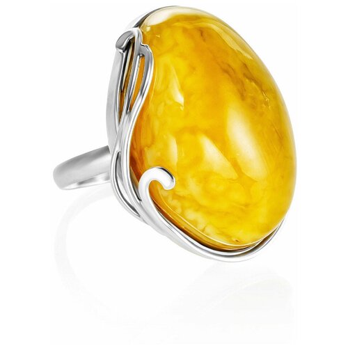 фото Amberholl серебряное кольцо с крупной вставкой из текстурного янтаря «маньяна»