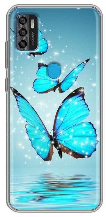 Дизайнерский силиконовый чехол для ЗТЕ Блейд А7с 2020 / ZTE Blade A7s (2020) Бабочки голубые
