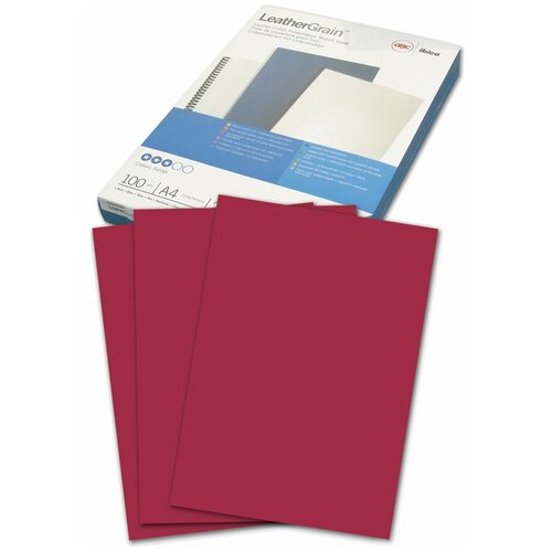 Обложки картонные для переплета А4, комплект 100 шт, тиснение под кожу, 250 г/м2, темно-красные, GBC, 040031/4