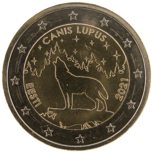 Эстония 2 евро 2021 г. Волк