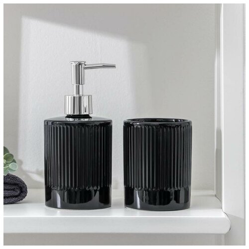 Venera Набор аксессуаров для ванной комнаты «Лина», 2 предмета (дозатор для мыла, стакан), цвет чёрный