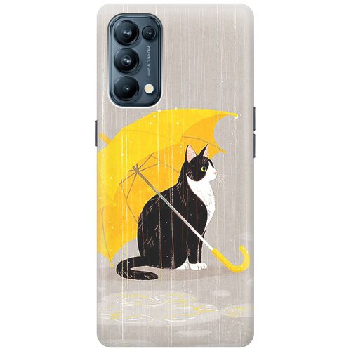 фото Ультратонкий силиконовый чехол-накладка для oppo reno5 с принтом "кот с желтым зонтом" gosso