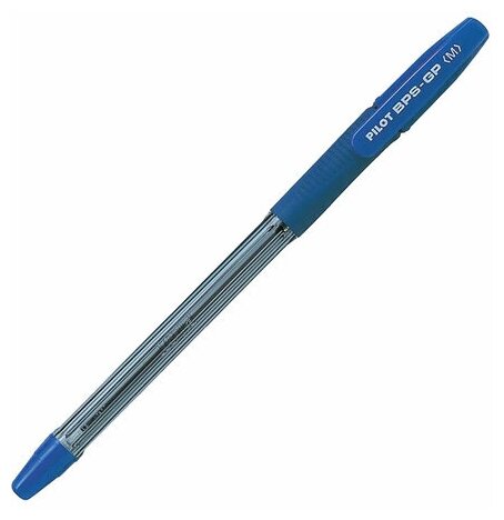 Ручка шариковая масляная с грипом PILOT "BPS-GP", синяя, корпус прозрачный, узел 1 мм, линия письма 0.4 мм, BPS-GP-M