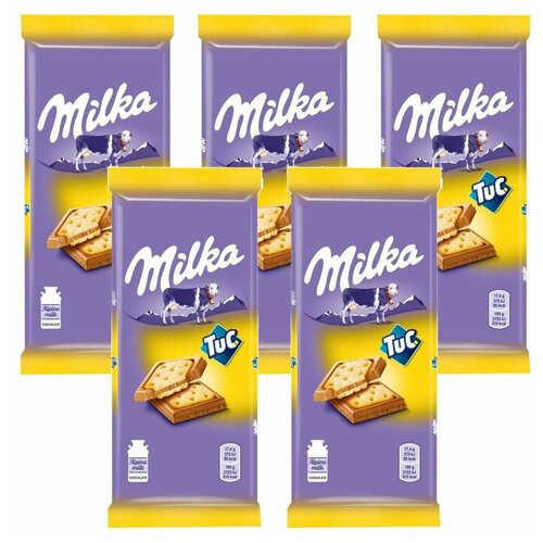 MILKA Молочный шоколад, с Соленым крекером TUC, Флоу-пак, 5шт.*87гр.