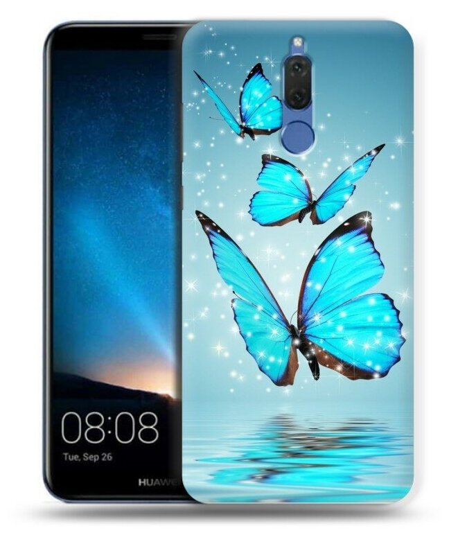 Дизайнерский силиконовый чехол для Хуавей Нова 2i/Мате 10 Лайт / Huawei Nova 2i Бабочки голубые