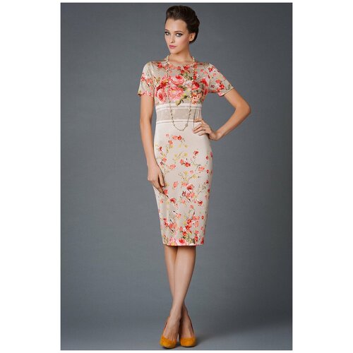 Платье Арт-Деко, размер 52, бежевый платье арт деко размер 52 коралловый