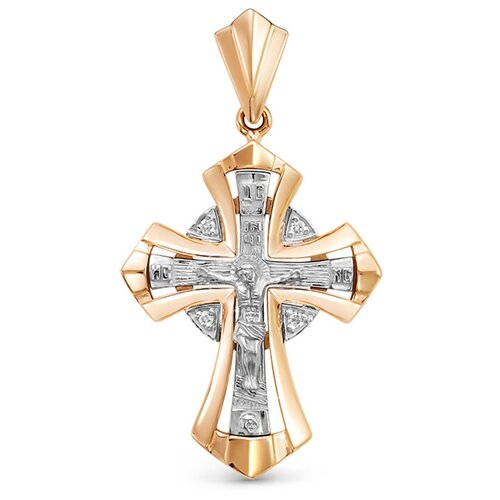 Православный крест с 4 бриллиантами 0.02 карат из комбинированного золота 79441 VESNA jewelry