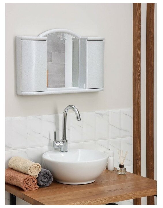 Шкафчик зеркальный для ванной комнаты «Арго», цвет белый мрамор - фотография № 12