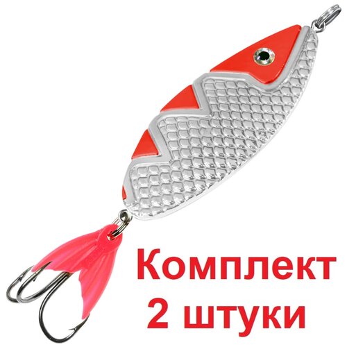 фото Блесна aqua спинка 22,0g, набор 2шт, цвет 03 (серебро, красный металлик)