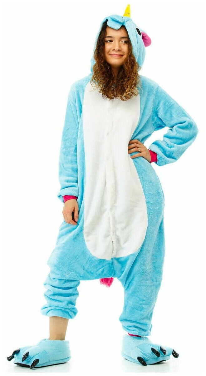 Костюм-пижама Кигуруми (Kigurumi) для взрослых Голубой Единорог 