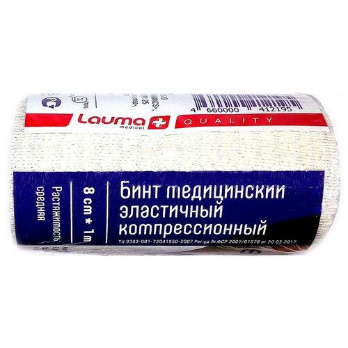 Бинт медицинский эластичный компрессионный Lauma Medical Baltic (1 м x 8 см) белый 1 шт.