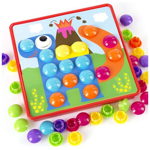 Мозаика для малышей Пуговицы Button idea с большими фишками, 12 трафаретов, 46 кнопок. Развивающие игры