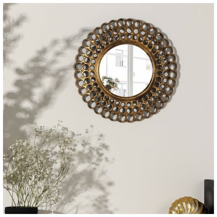 Зеркало настенное «Винтаж», d зеркальной поверхности 13 см, цвет «состаренное золото» - фотография № 5