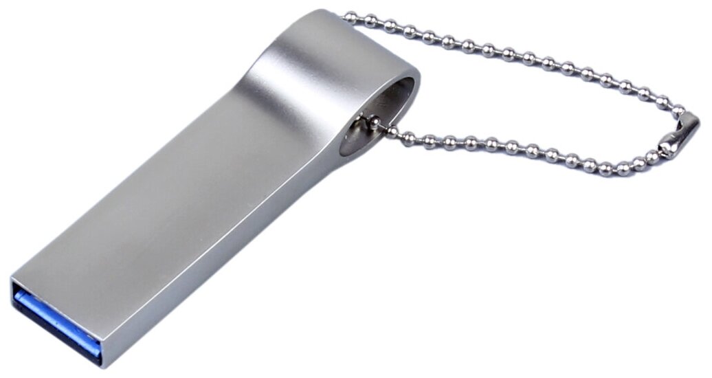 Компактная металлическая флешка с боковым отверстием для цепочки (64 GB USB 3.0 Серебро Mini034 Фирменный логотип)