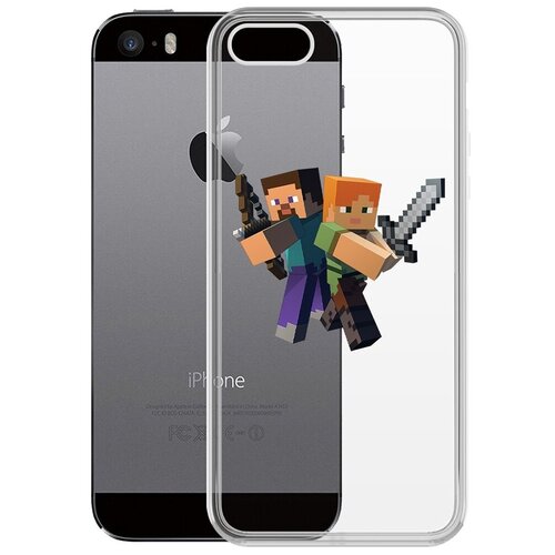 Чехол-накладка Krutoff Clear Case Стив и Алекс для iPhone 5/5s чехол накладка krutoff soft case minecraft алекс для iphone 6 6s черный