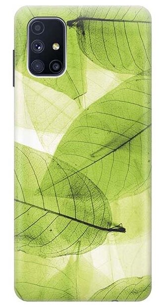Ультратонкий силиконовый чехол-накладка для Samsung Galaxy M51 с принтом "Зеленые листья"
