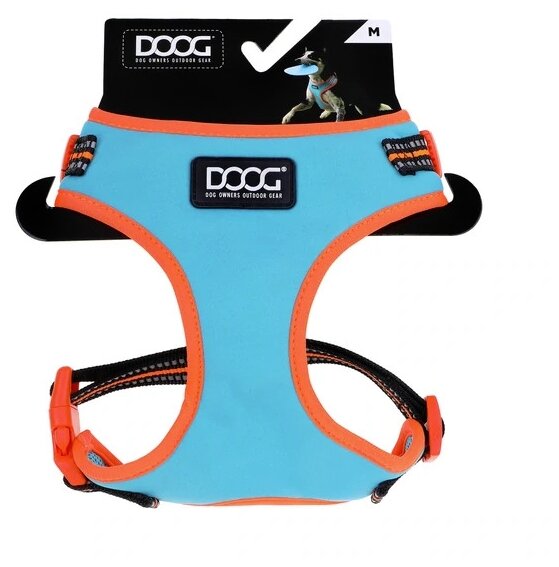 Шлейка DOOG Neoflex Soft Harness, обхват шеи 26-31 см, голубой/оранжевый, S - фотография № 4