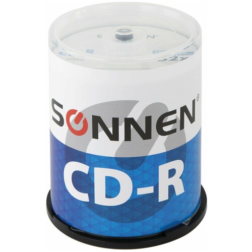 Диски CD-R SONNEN, 700 Mb, 52x, Cake Box (упаковка на шпиле) комплект 100 шт, 513533