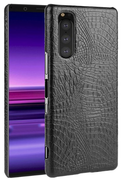 Чехол панель бампер MyPads для Sony Xperia 5 элегантный тонкий на пластиковой основе с дизайном под кожу крокодила черный