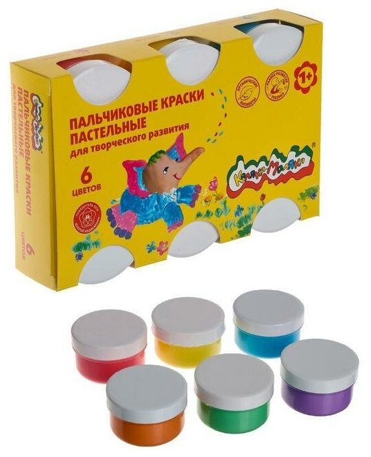 Краски пальчиковые пастельные, набор 6 цветов х 60 мл, для малышей