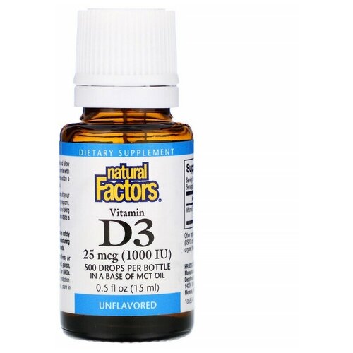 Natural Factors Vitamin D3 Drops (Витамин D3 в каплях) без ароматизаторов 25 мкг (1000 МЕ) 15 мл