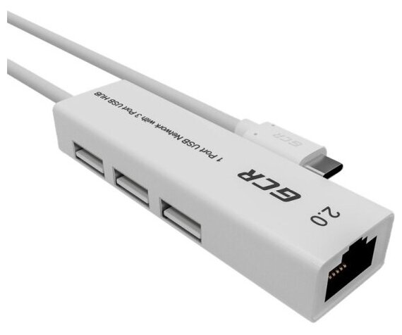 Разветвитель USB Hub Type C - 3хUSB + Rj45 с технологией OTG переходник для ноутбука (UC2CL02), белый, 0.12м