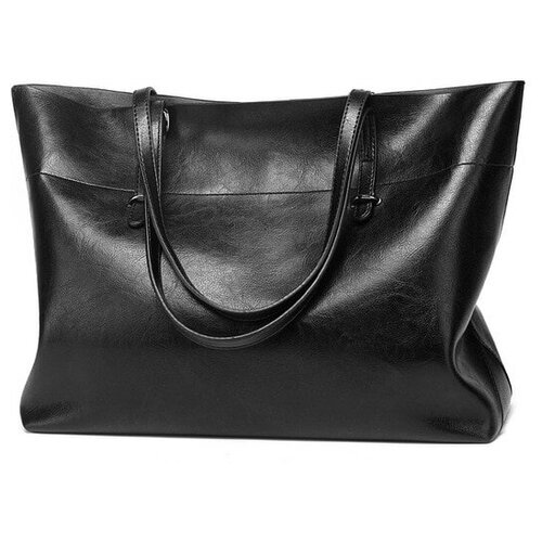 фото Сумка-тоут женская кожаная, дизайнерская вместительная сумочка на плечо черного цвета. нет