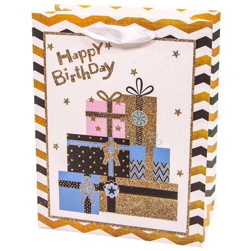 фото Пакет подарочный, с днем рождения! (модные подарки), с блестками, 23*18*10 см, 1 шт. дон баллон