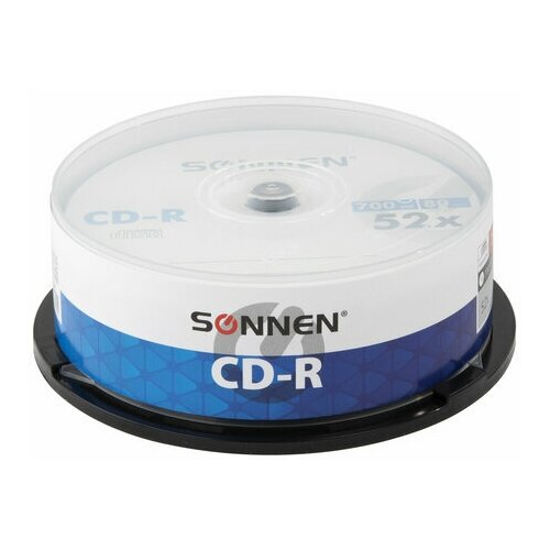 фото Sonnen диски cd-r sonnen 700mb 52x cake box (упаковка на шпиле) комплект 25шт, 513531