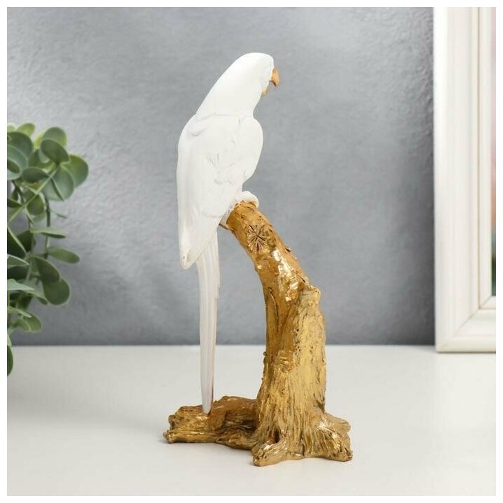 Сувенир полистоун "Белый попугай Ара на золотом дереве" 20х7х10,5 см
