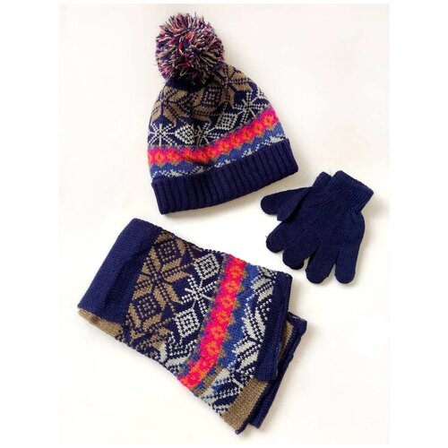 Комплект шапка, шарф, перчатки, детский размер 48-50