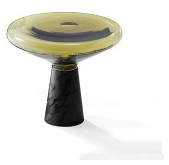 Кофейный столик в стиле Blow Side Table by Draenert низкий (зеленое стекло + черный мрамор)