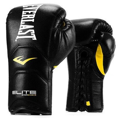 Перчатки тренировочные на шнуровке Everlast Elite Pro 16oz черные