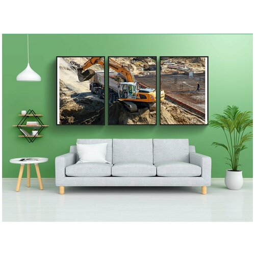 фото Набор модулных постеров для интерьера "экскаватор, здание, машина" 60x90 см. в тубусе, без рамки lotsprints