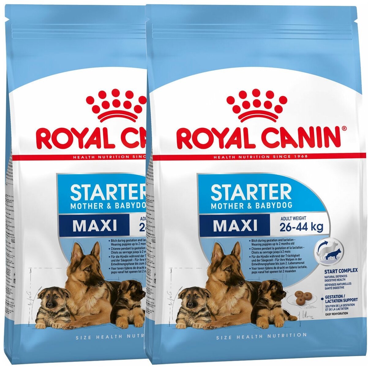 ROYAL CANIN MAXI STARTER для щенков крупных пород до 2 месяцев, беременных и кормящих сук (4 + 4 кг)